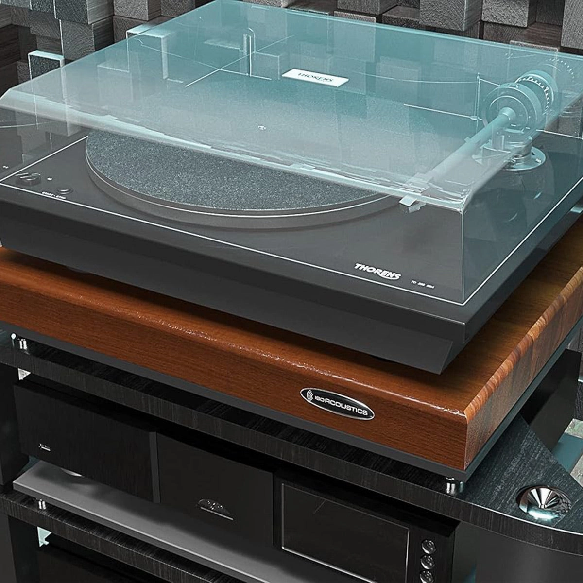IsoAcoustics Delos 1815W2 18" x 15" x 3" Turntable Isolation Platform (Walnut)