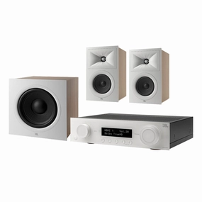 JBL Stage 2.1 Home Theater System with 10 in Sub and 60 Watts/Channel Receiver (White) hi-fi volume knob,hi-fi remote control system,hi-fi smart amplifier