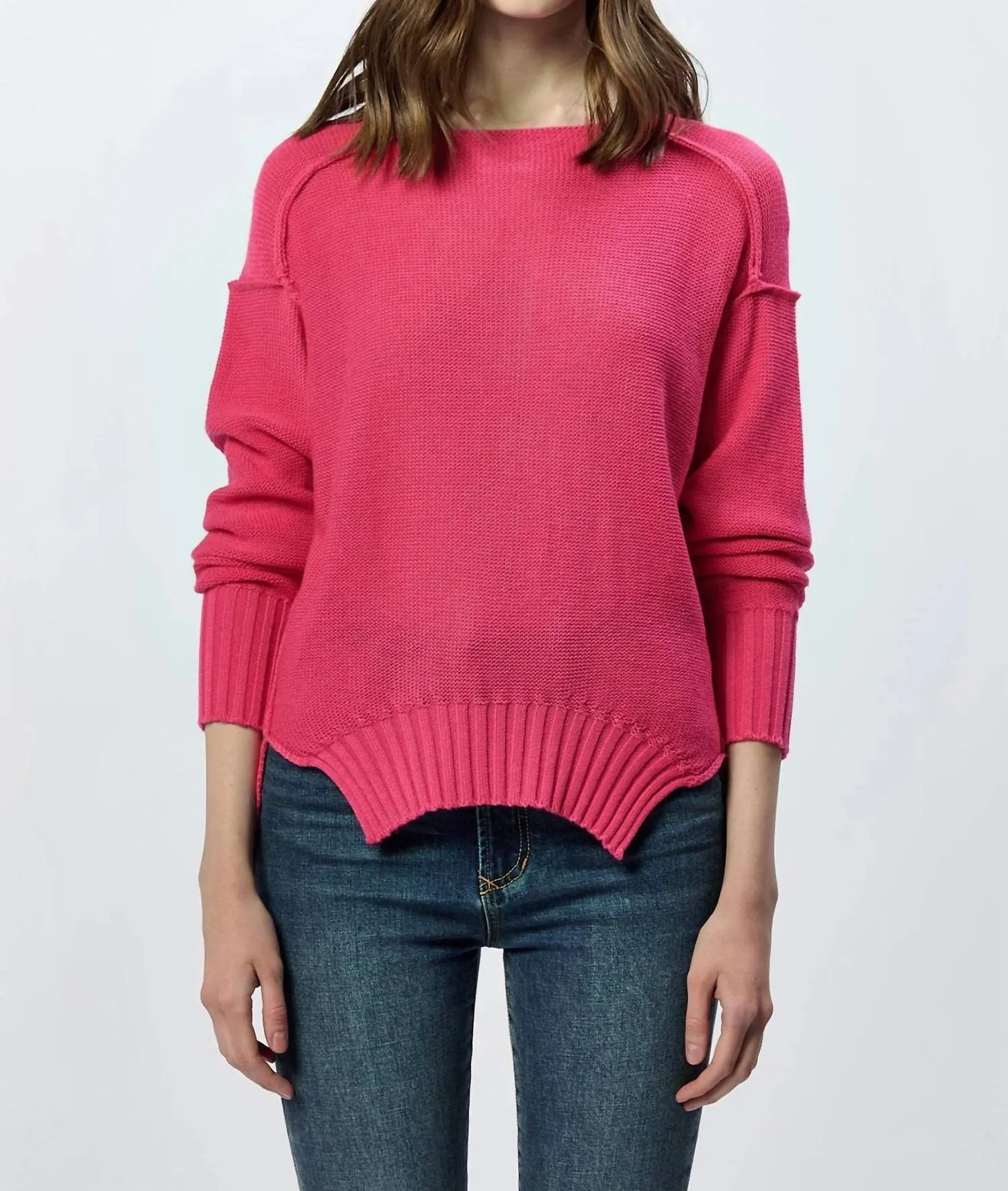 Jenna Crew Neck Long Sleeve Oversized Sweater In Raspberry