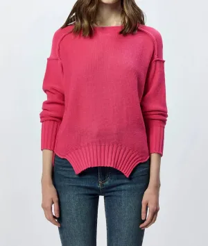 Jenna Crew Neck Long Sleeve Oversized Sweater In Raspberry