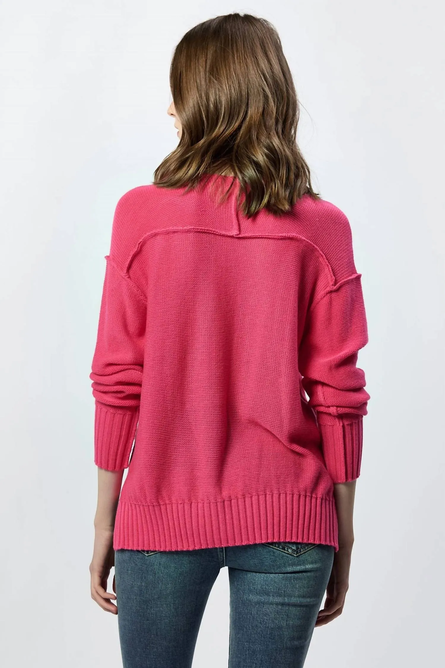 Jenna Crew Neck Long Sleeve Oversized Sweater In Raspberry