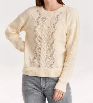 Jewel Detail Drop Shoulder Sweater In Cream
