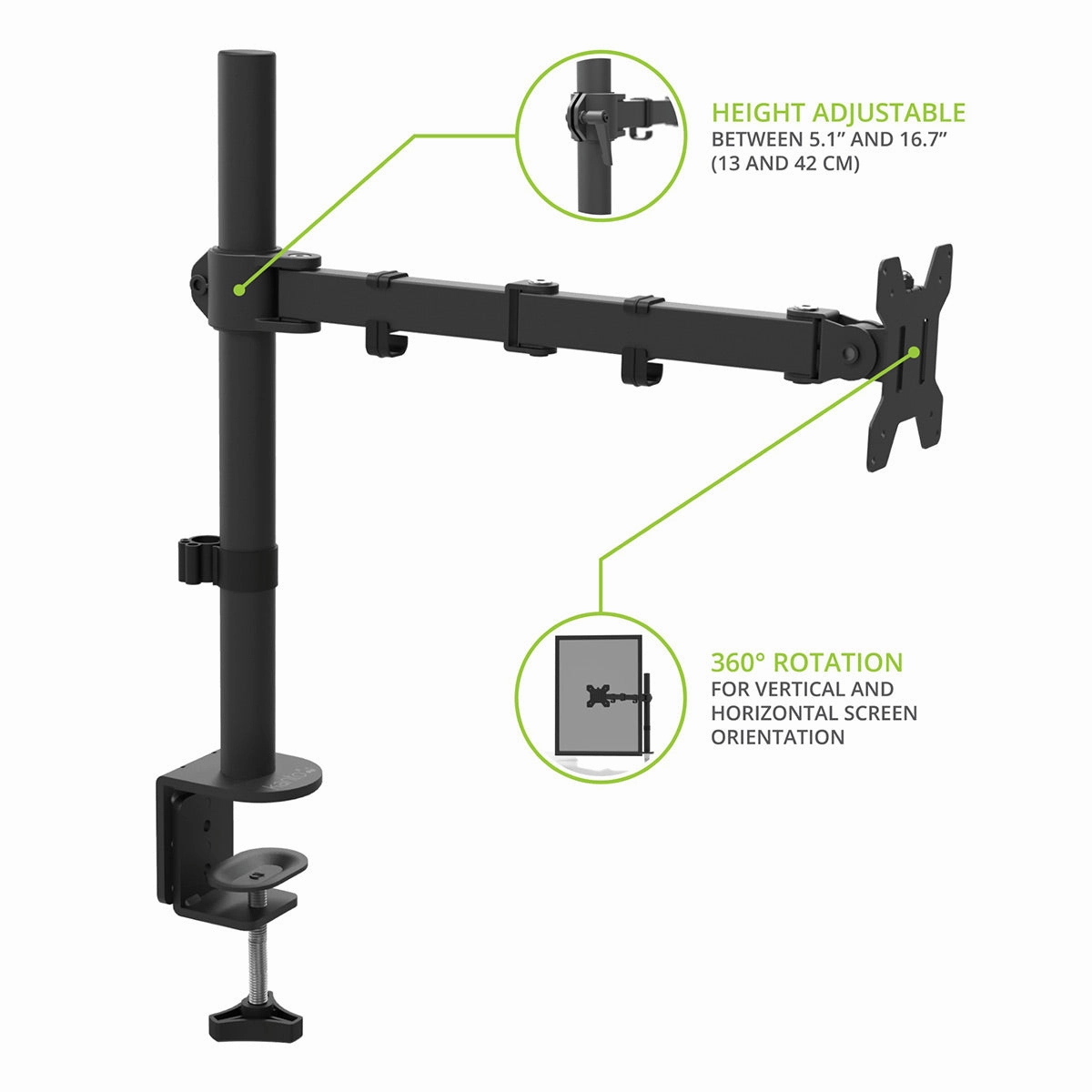 Kanto DML1000 Fully Adjustable Single Arm Desktop Monitor Mount