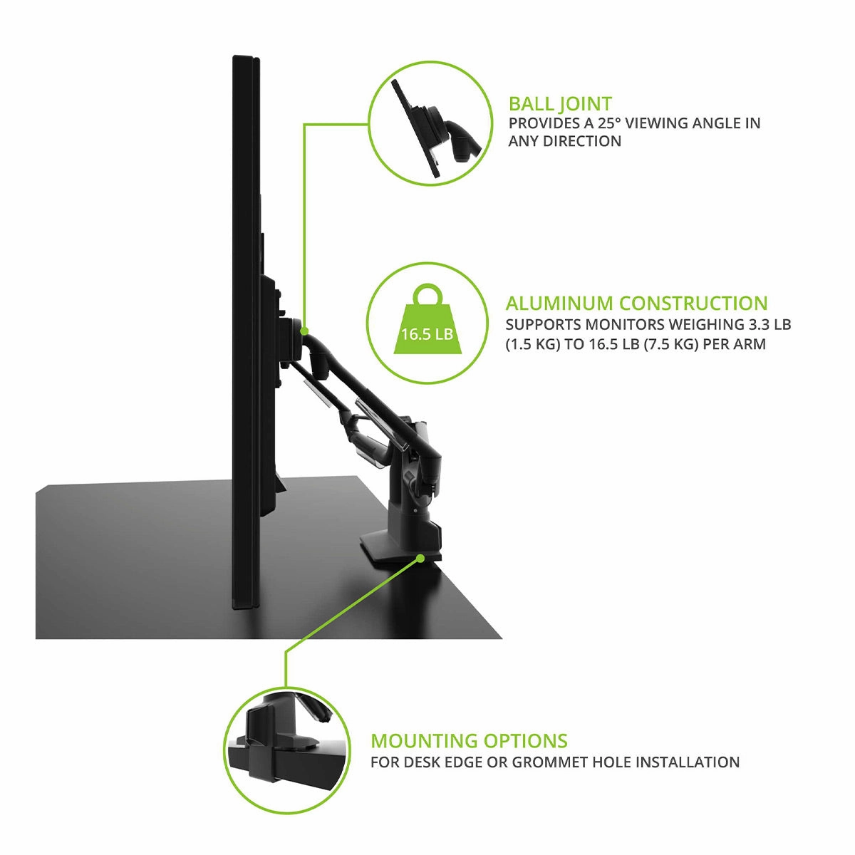 Kanto DMS2000 Dual-Monitor Desktop Mount for 17" - 32" Displays with Gas-Shocks (Black)