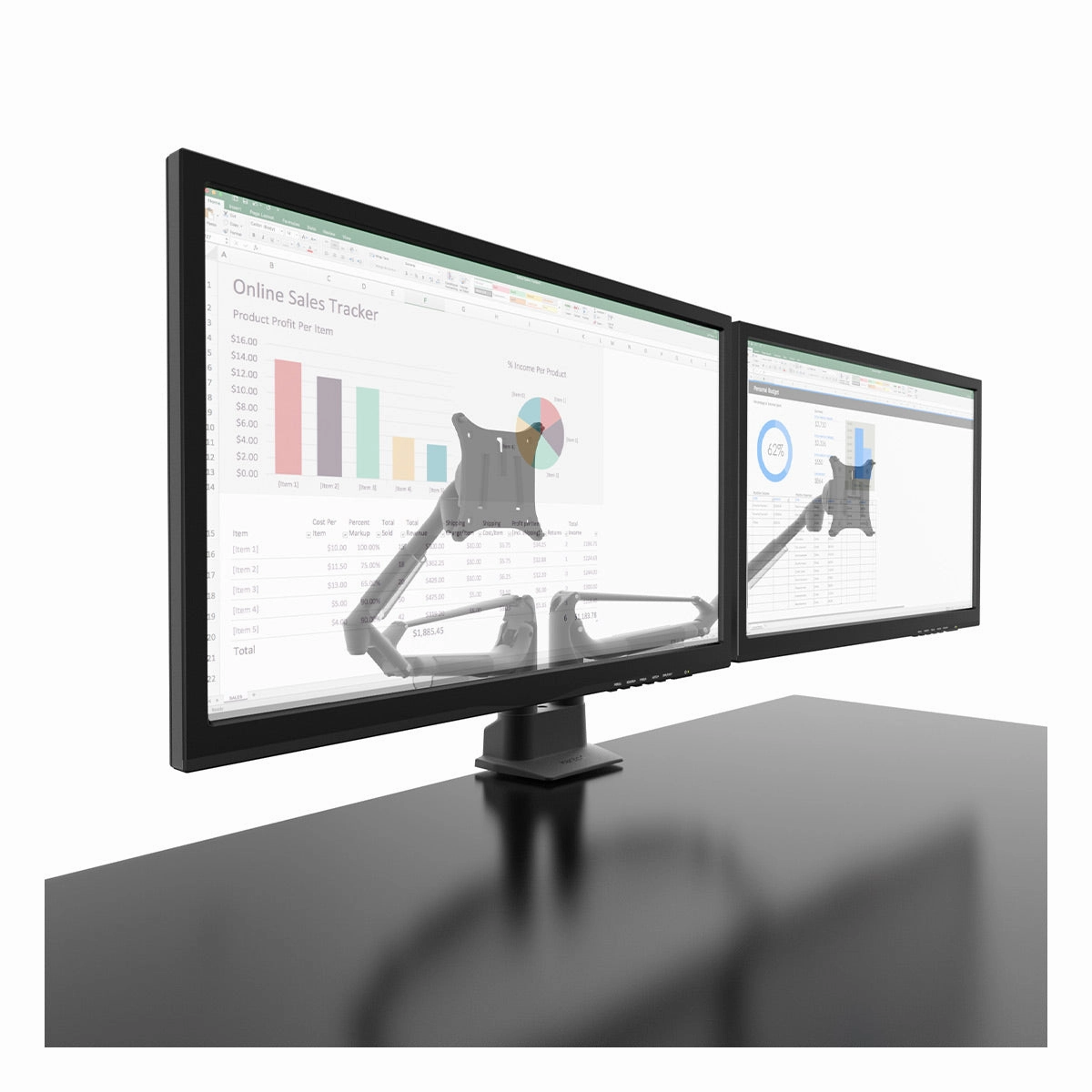 Kanto DMS2000 Dual-Monitor Desktop Mount for 17" - 32" Displays with Gas-Shocks (Black)