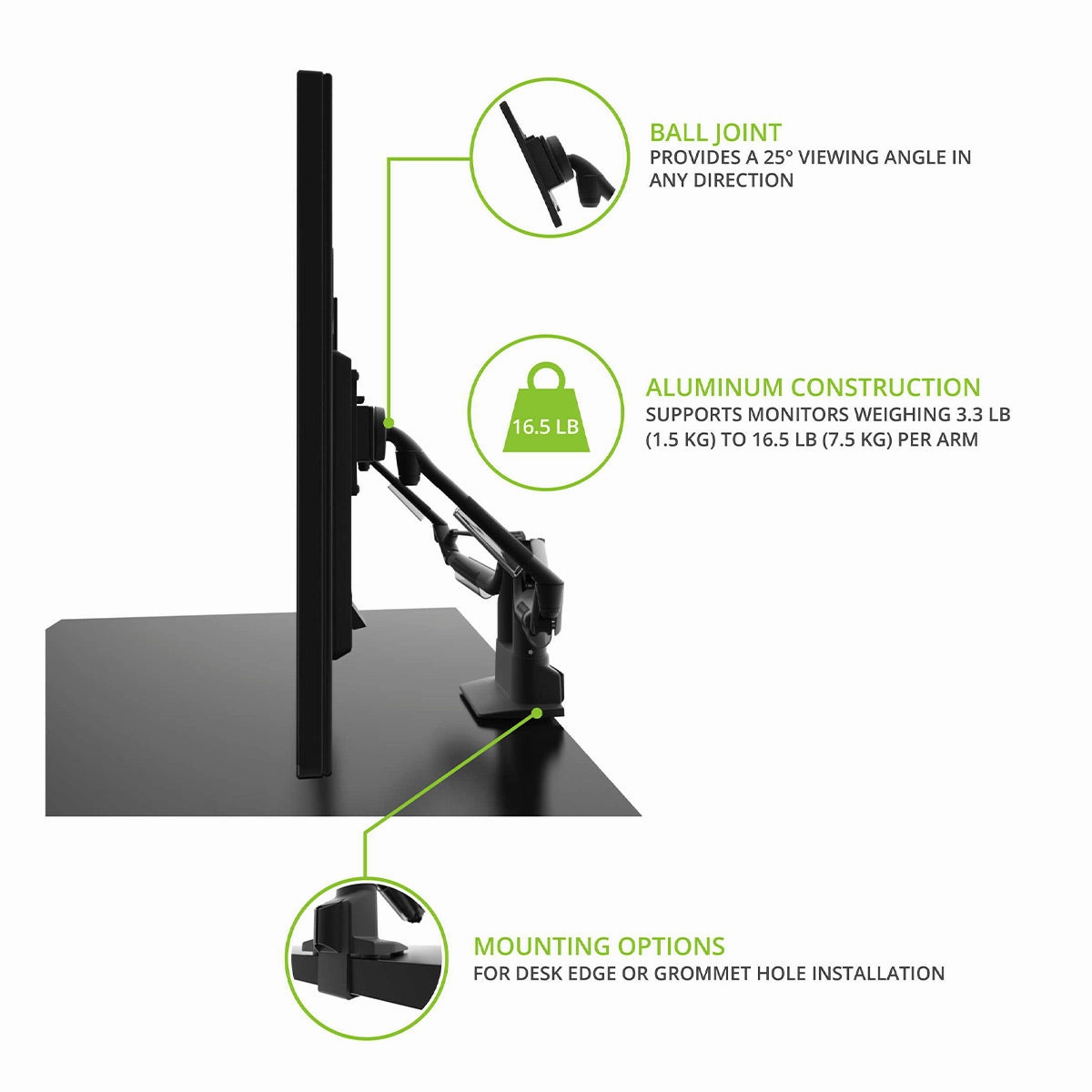 Kanto DMS2000 Dual-Monitor Desktop Mount for 17" - 32" Displays with Gas-Shocks (Black)