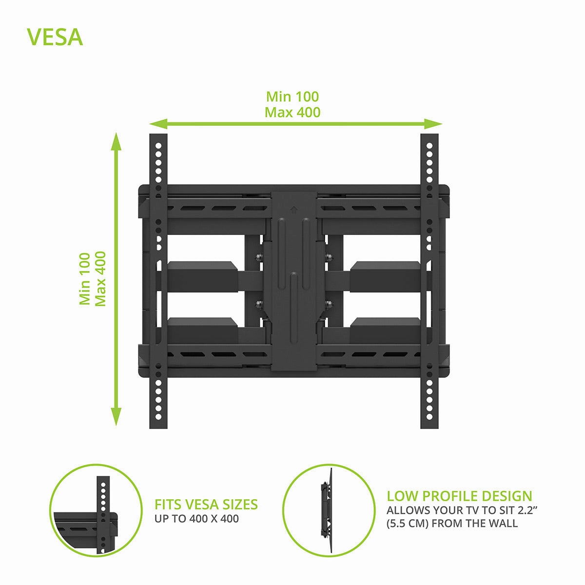 Kanto LX600SW Full-Motion Metal Stud Mount with SNAPTOGGLE&reg; Heavy-Duty Toggle Bolts for 34" - 65" TVs