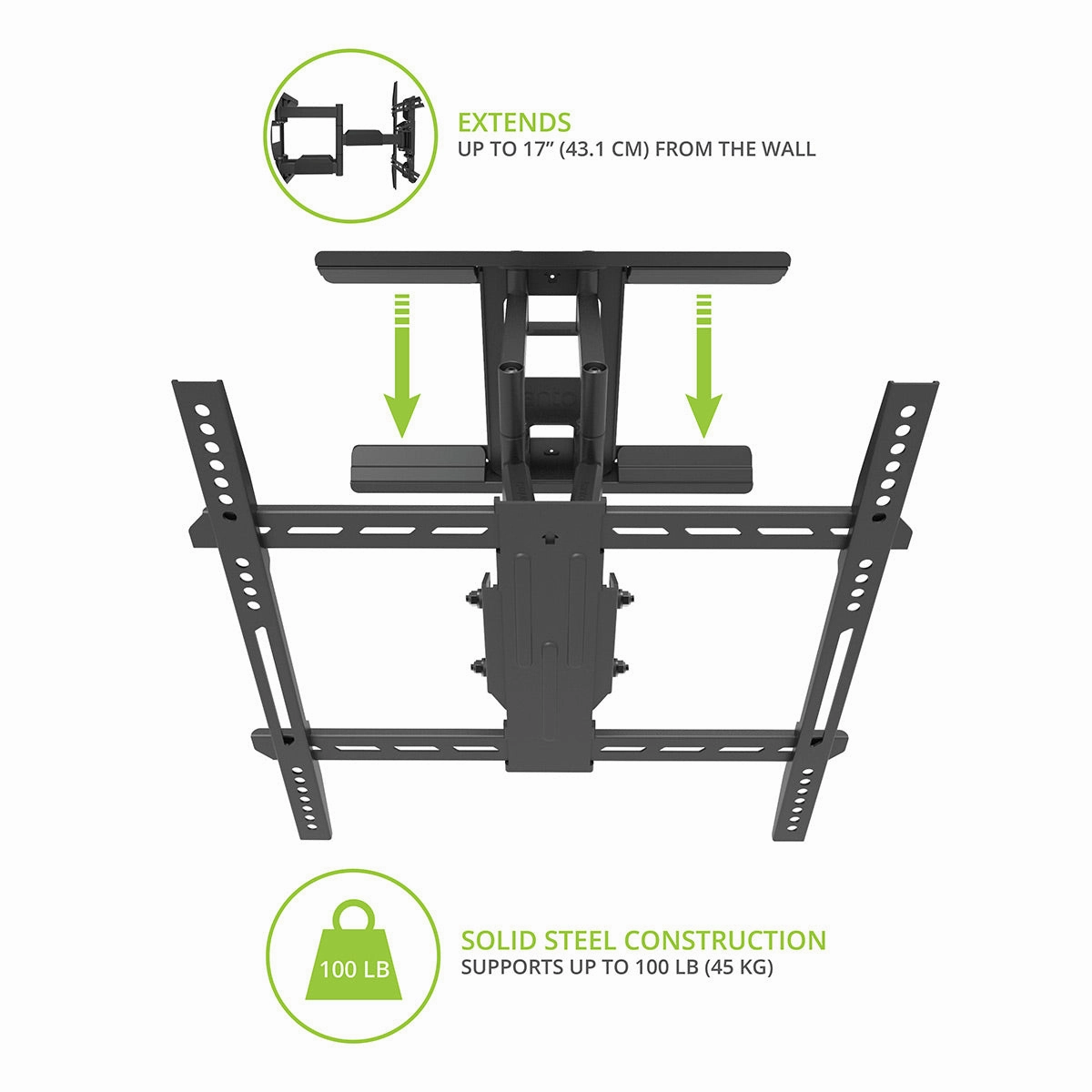 Kanto LX600SW Full-Motion Metal Stud Mount with SNAPTOGGLE&reg; Heavy-Duty Toggle Bolts for 34" - 65" TVs