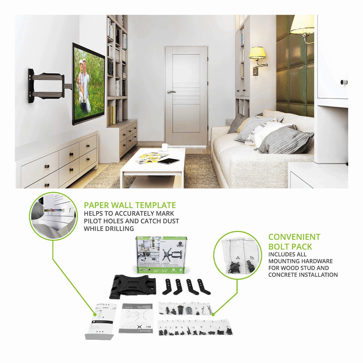 Kanto M300 Full Motion Single Stud TV Mount for 26" - 55" TV (Black)