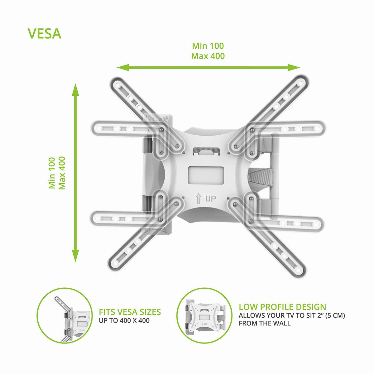 Kanto M300 Full Motion Single Stud TV Mount for 26" - 55" TV (White)