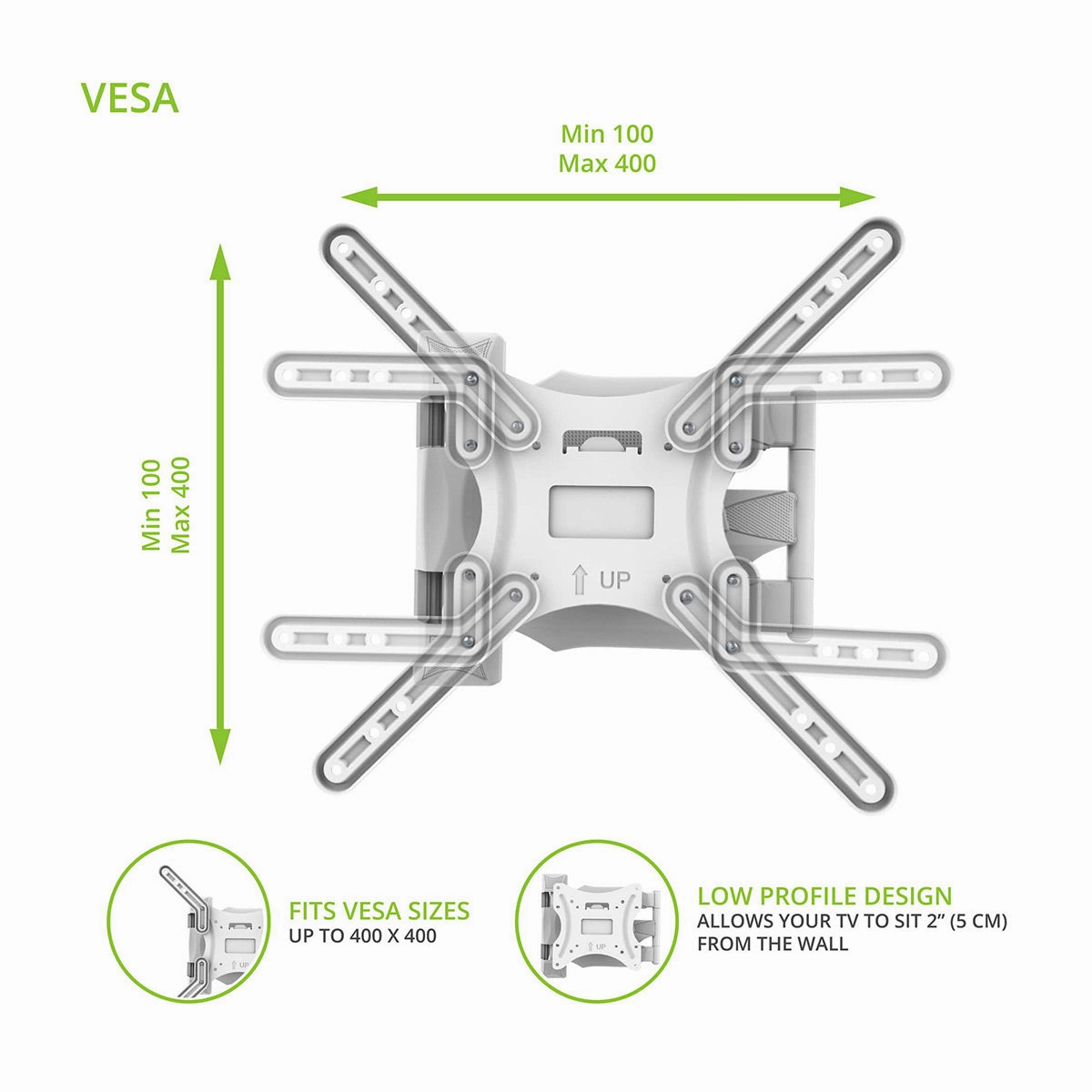Kanto M300 Full Motion Single Stud TV Mount for 26" - 55" TV (White)