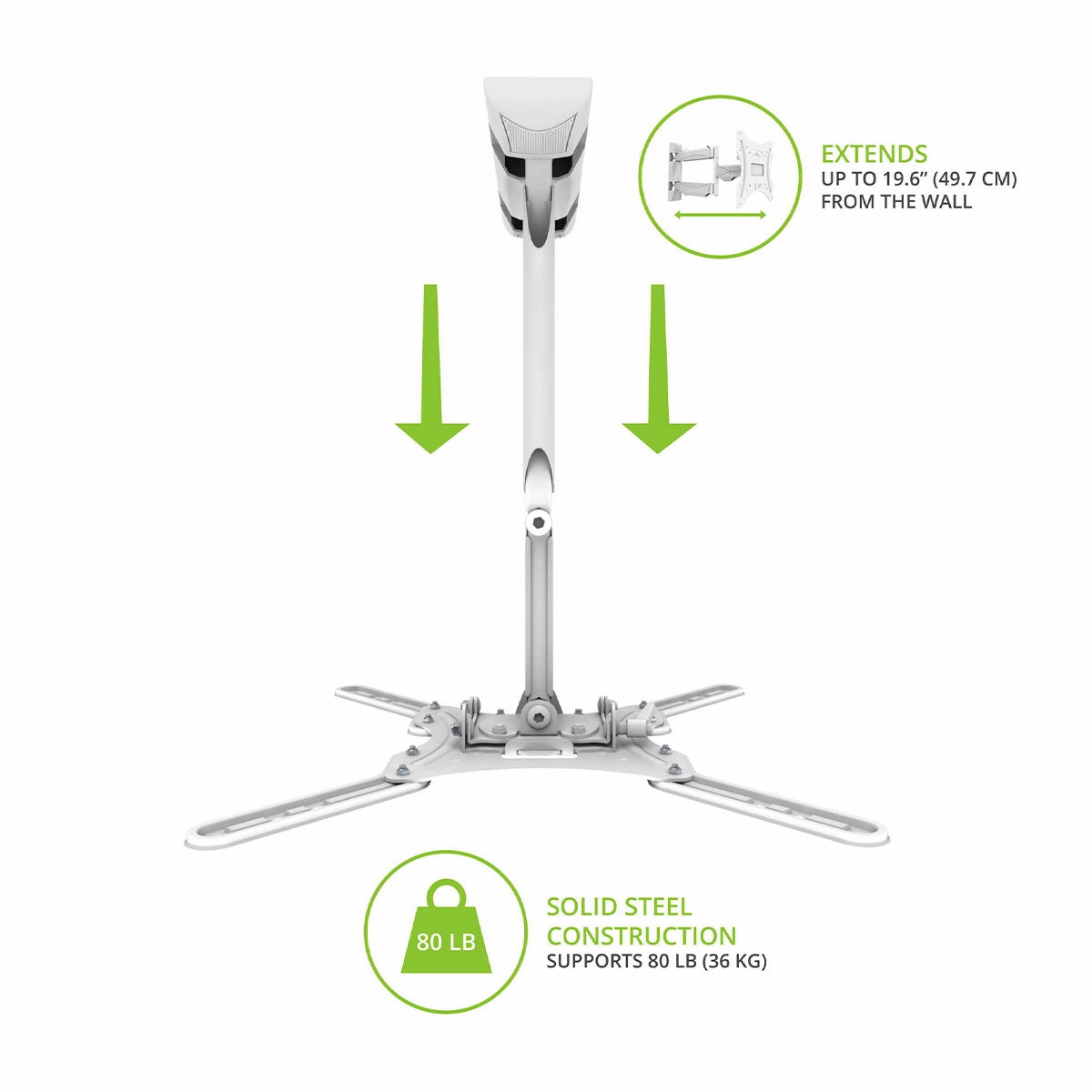 Kanto M300 Full Motion Single Stud TV Mount for 26" - 55" TV (White)