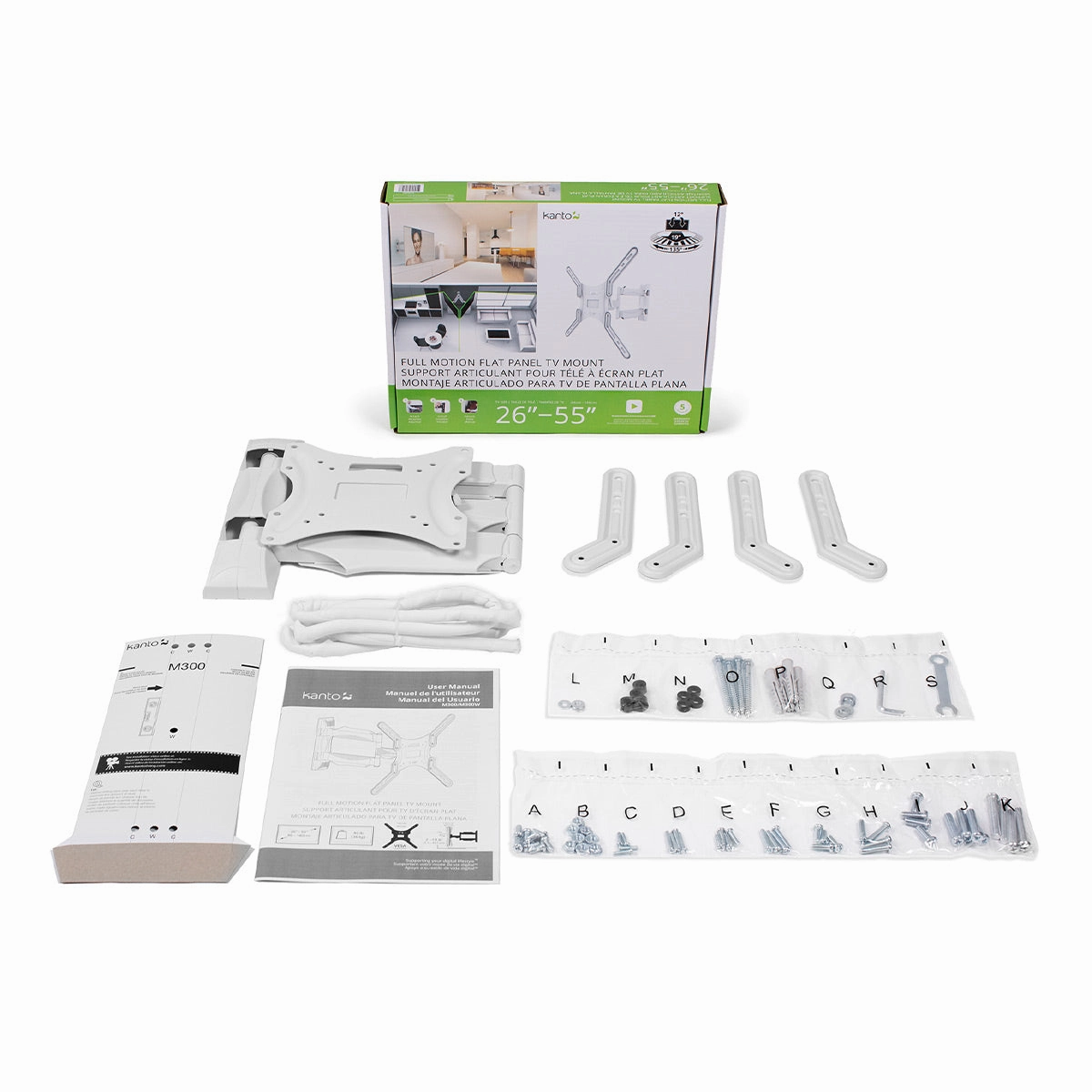 Kanto M300 Full Motion Single Stud TV Mount for 26" - 55" TV (White)