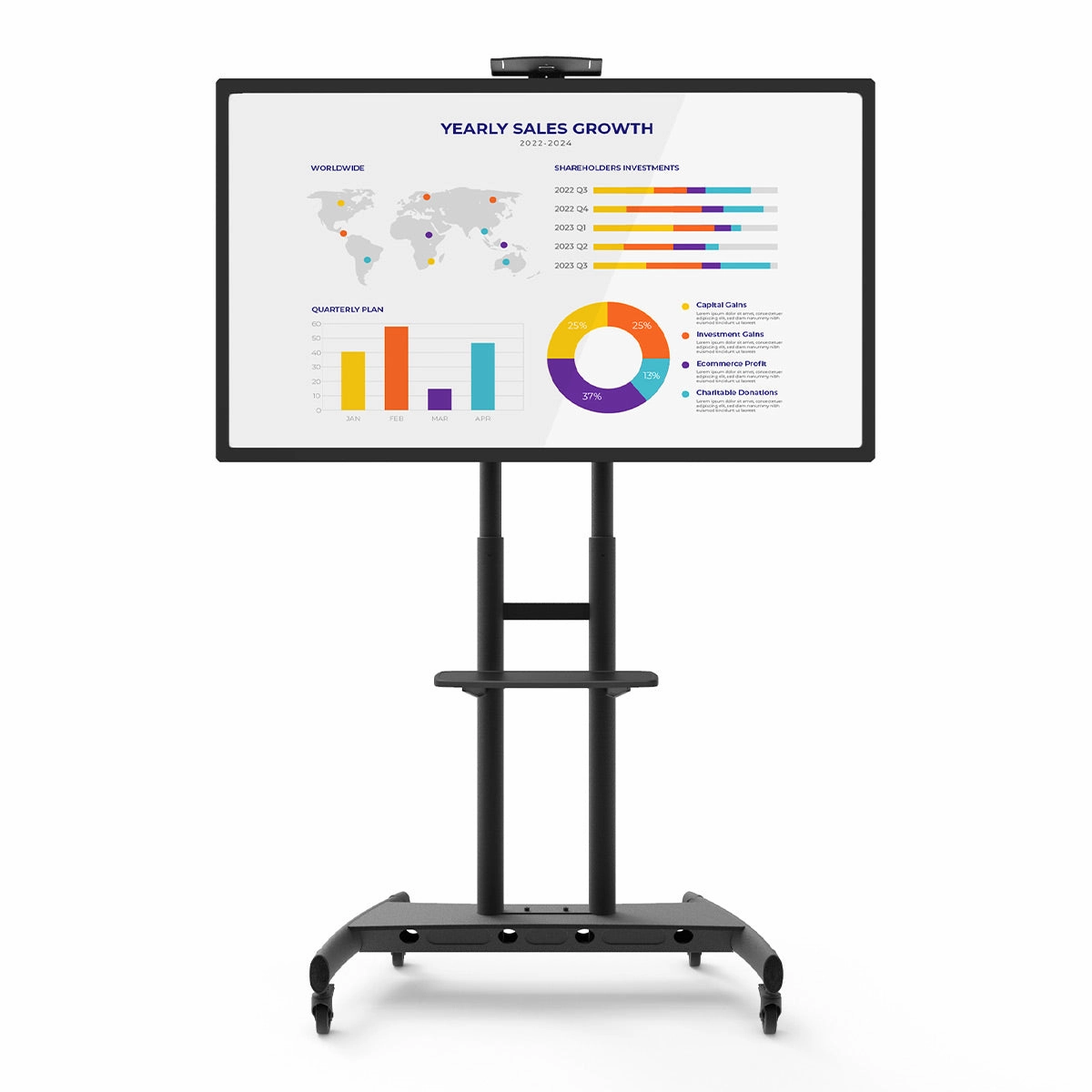 Kanto MTM86PL Height-Adjustable Rolling TV Stand for 55" - 86" TVs with Device Tray and Webcam Shelf