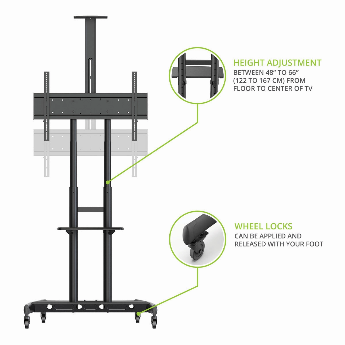 Kanto MTM86PL Height-Adjustable Rolling TV Stand for 55" - 86" TVs with Device Tray and Webcam Shelf