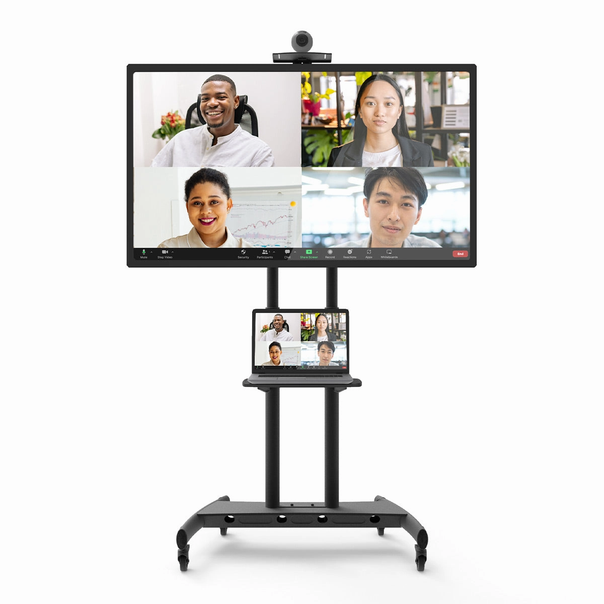Kanto MTM86PL Height-Adjustable Rolling TV Stand for 55" - 86" TVs with Device Tray and Webcam Shelf