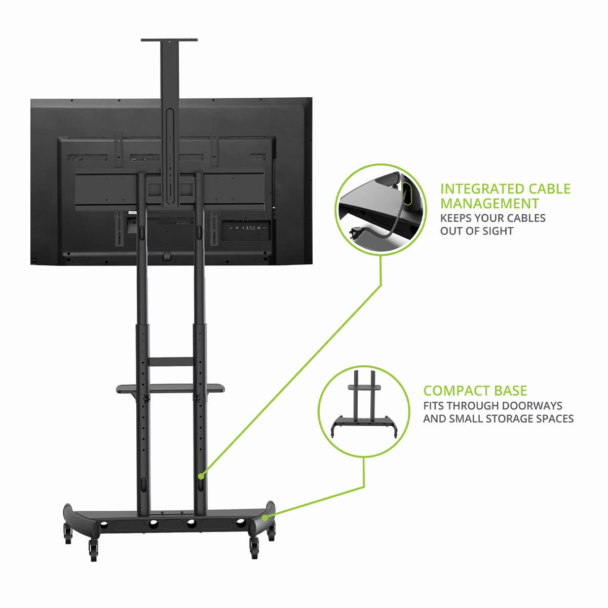 Kanto MTM86PL Height-Adjustable Rolling TV Stand for 55" - 86" TVs with Device Tray and Webcam Shelf