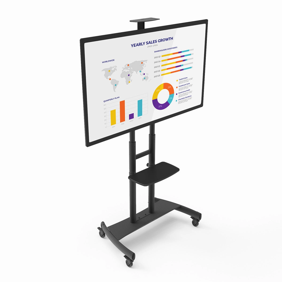 Kanto MTM86PL Height-Adjustable Rolling TV Stand for 55" - 86" TVs with Device Tray and Webcam Shelf