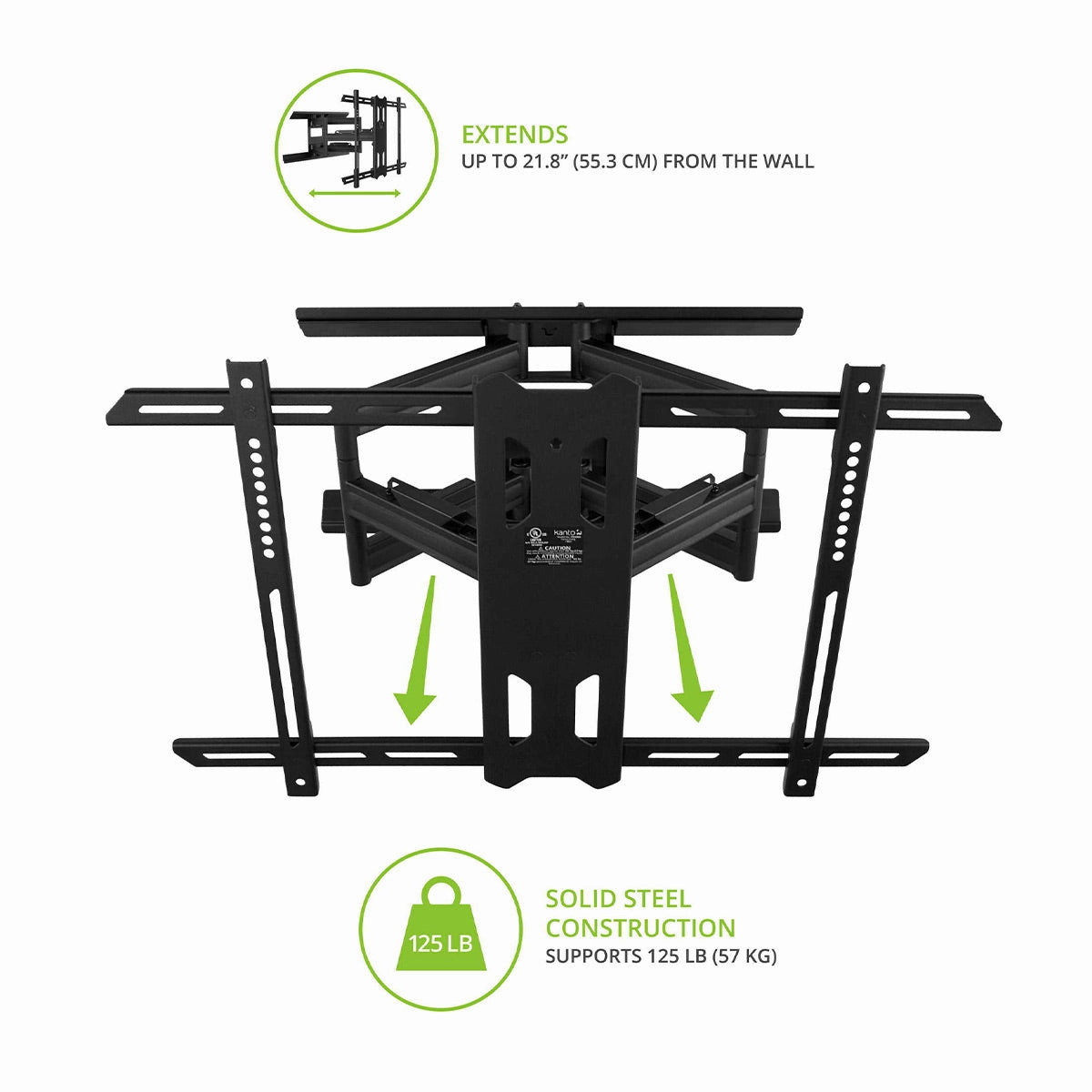 Kanto PDX650 Articulating Full Motion TV Mount for 37" - 75" TV (Black)
