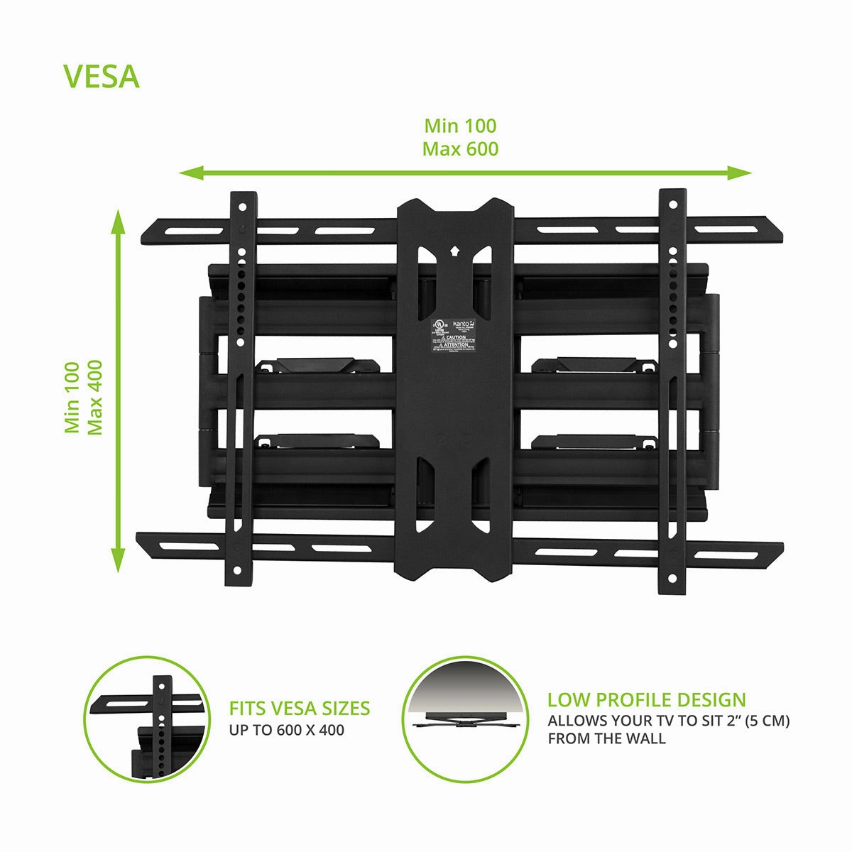Kanto PDX650 Articulating Full Motion TV Mount for 37" - 75" TV (Black)