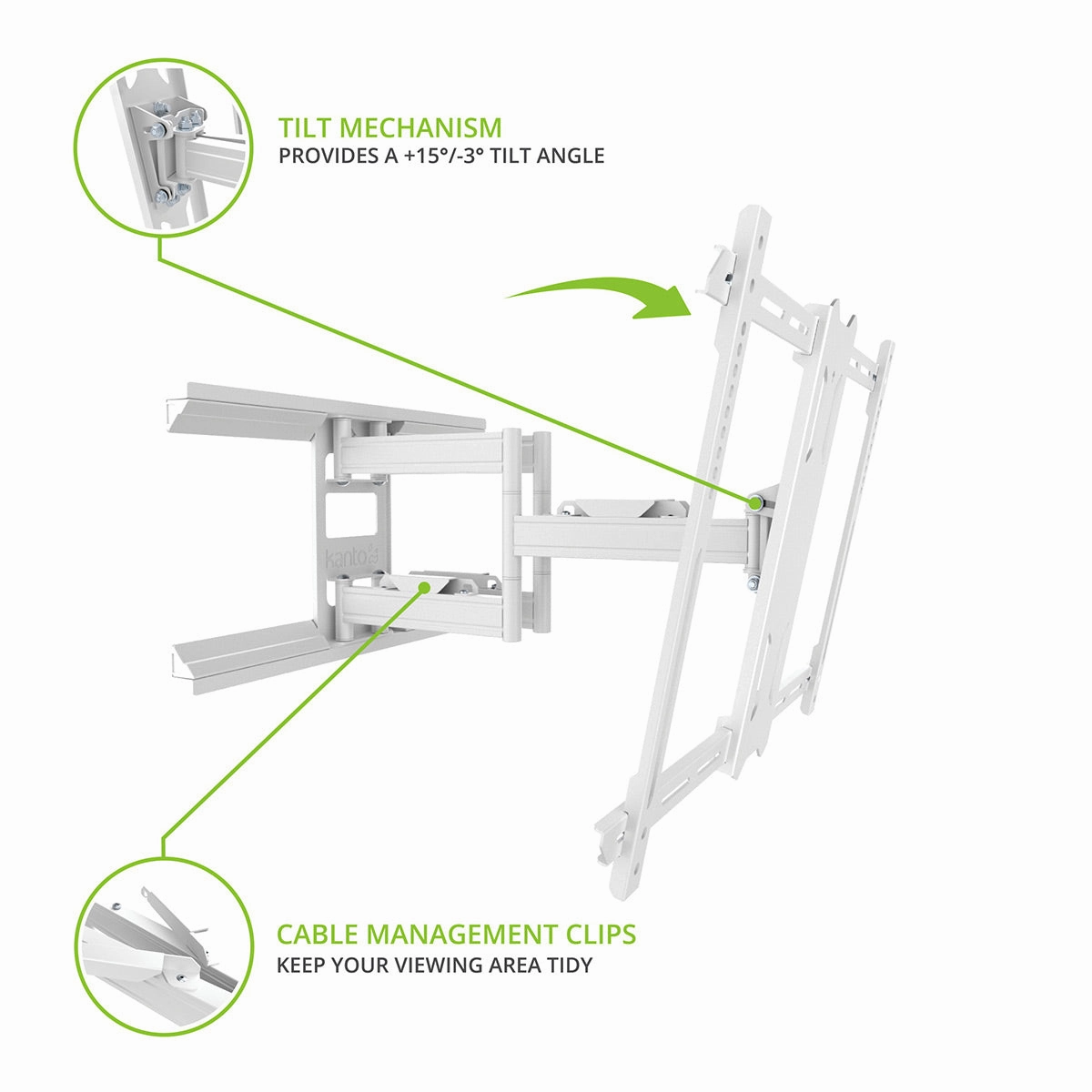 Kanto PDX650 Articulating Full Motion TV Mount for 37" - 75" TV (White)