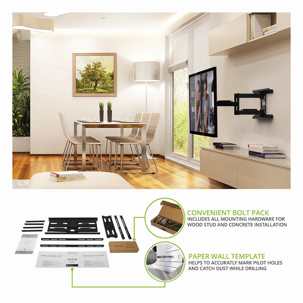 Kanto PDX680 Articulating Full Motion TV Mount for 39" - 80" TV (Black)