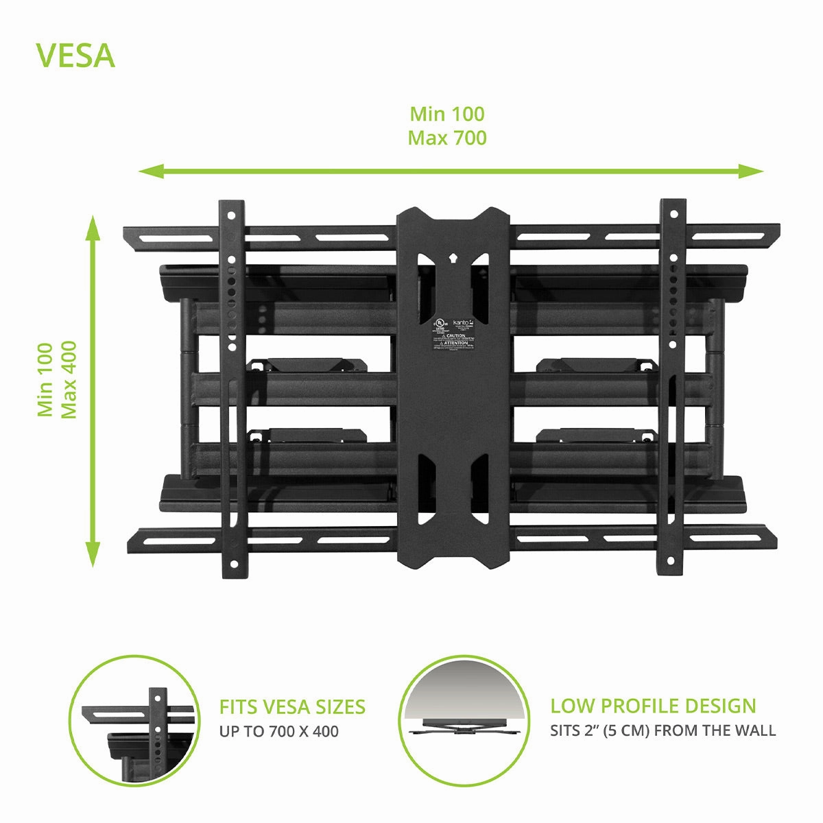 Kanto PDX680 Articulating Full Motion TV Mount for 39" - 80" TV (Black)
