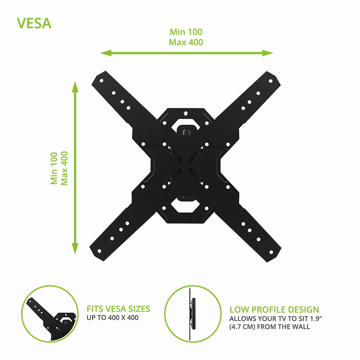 Kanto PS300 Full Motion Articulating Single Stud Mount for 26" - 60" TV (Black)