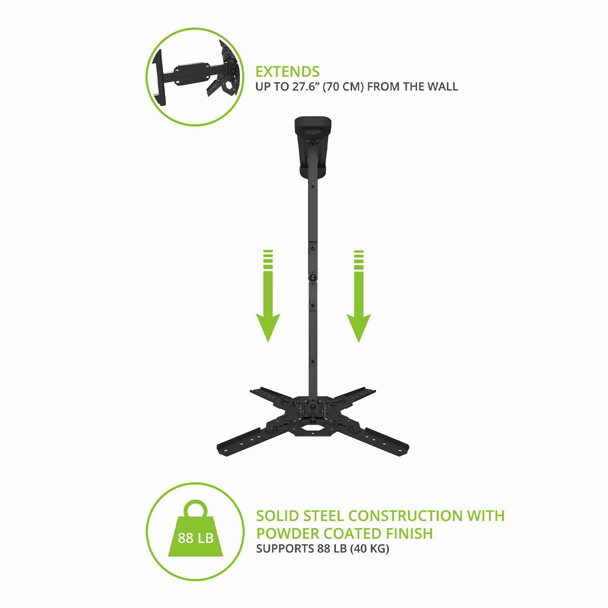 Kanto PS400 Articulating Full Motion Single Stud Mount for 30" - 80" TV