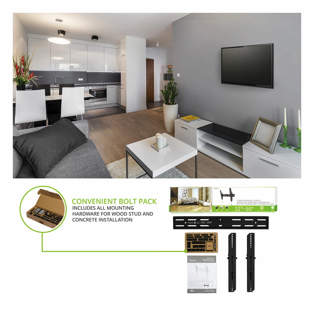 Kanto PT300 Dual Stud Tilting Mount for 32" to 90" TV