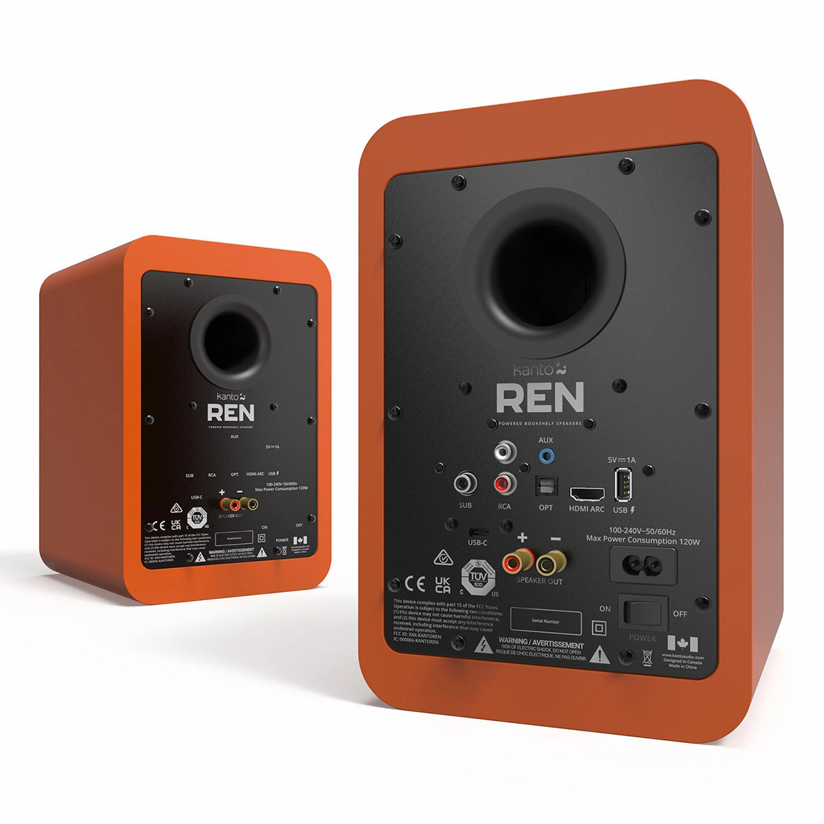 Kanto REN Powered Bluetooth Bookshelf Speakers - Pair (Matte Orange)