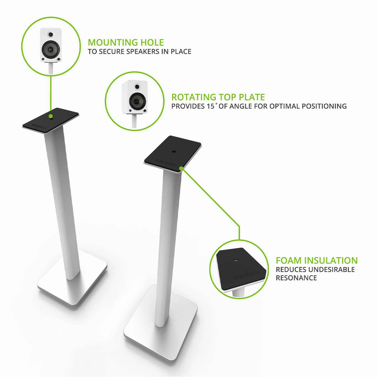 Kanto SP26PL 26" Bookshelf Speaker Stands with Rotating Top Plates and Cable Management - Pair (White)