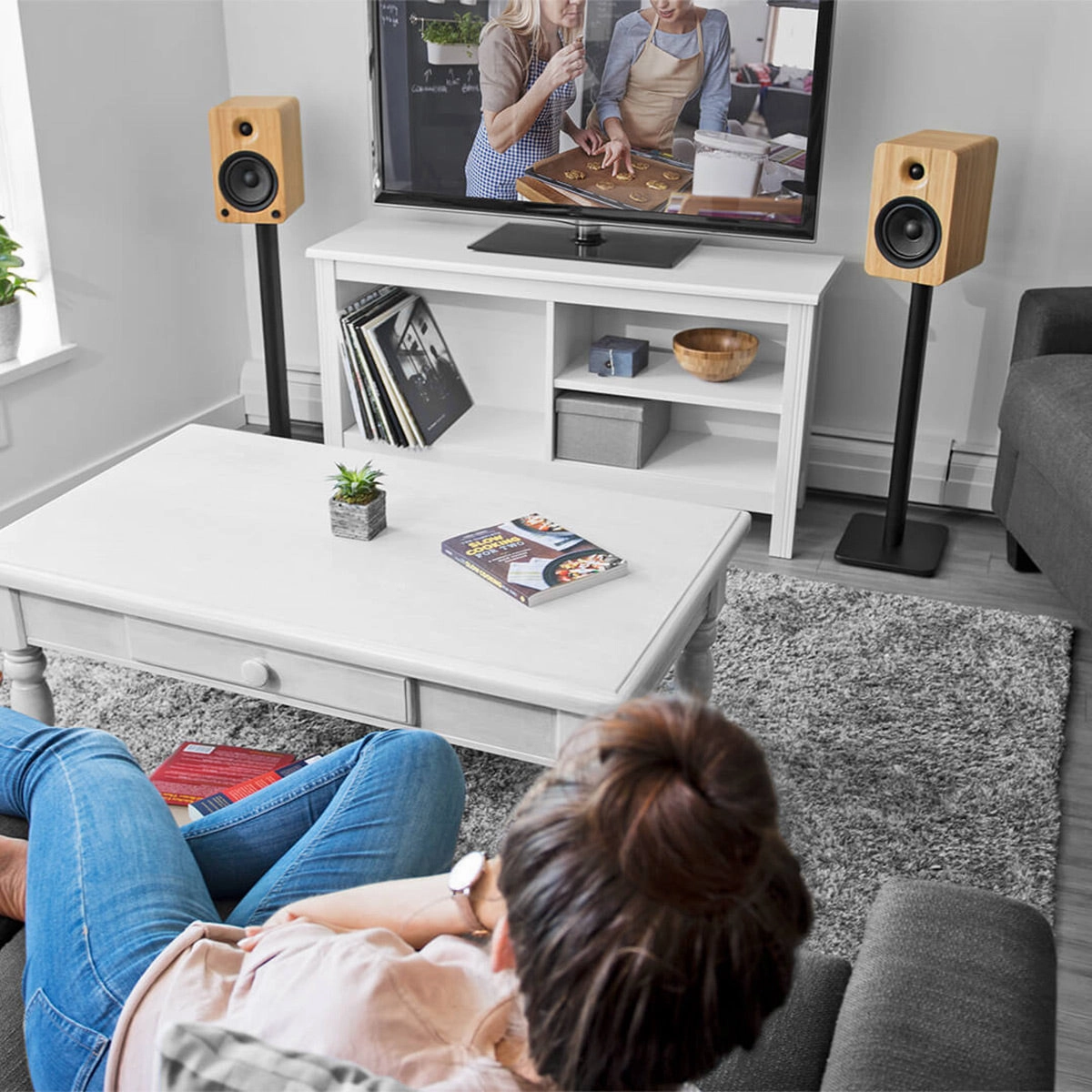Kanto SP26PL 26" Bookshelf Speaker Stands with Rotating Top Plates and Cable Management  Pair (Black)