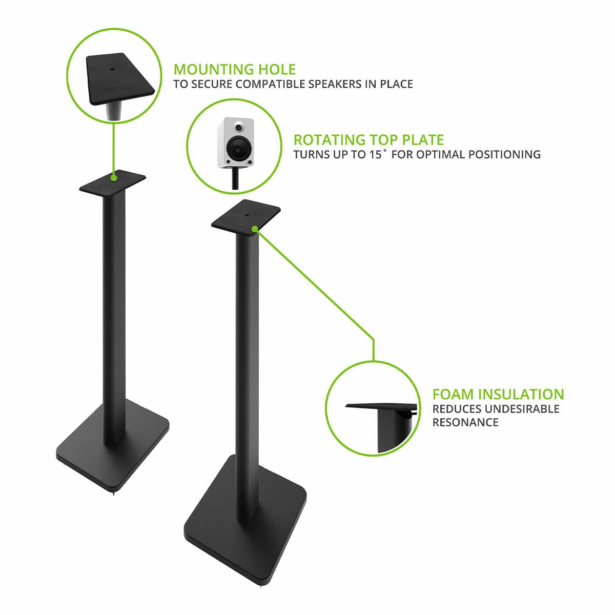 Kanto SP26PL 26" Bookshelf Speaker Stands with Rotating Top Plates and Cable Management  Pair (Black)