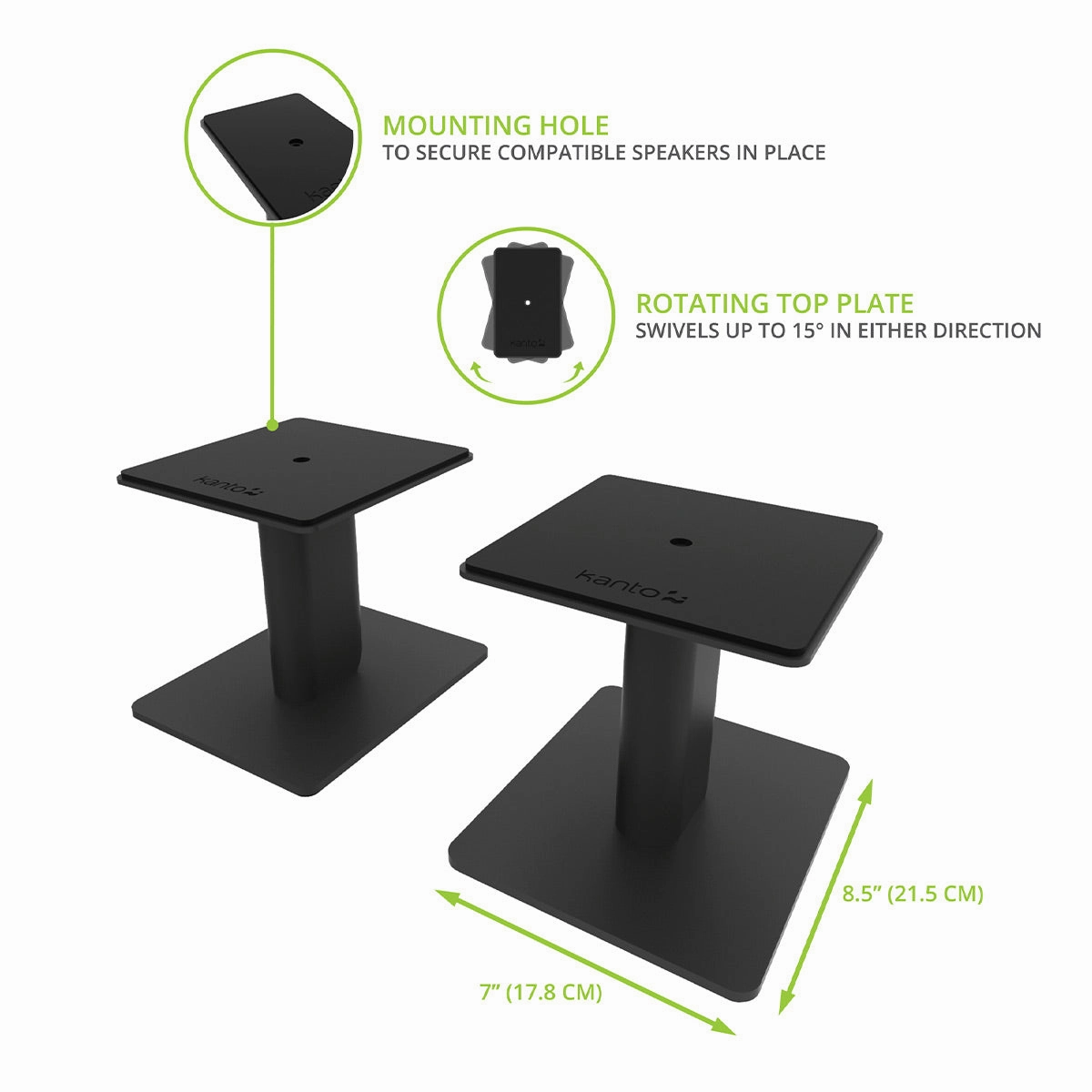 Kanto SP6HD 6" Universal Desktop Speaker Stands with Rotating Top Plates and Cable Management - Pair (Black)