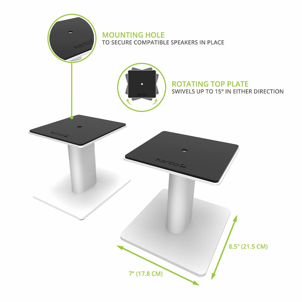 Kanto SP6HD 6" Universal Desktop Speaker Stands with Rotating Top Plates and Cable Management - Pair (White)