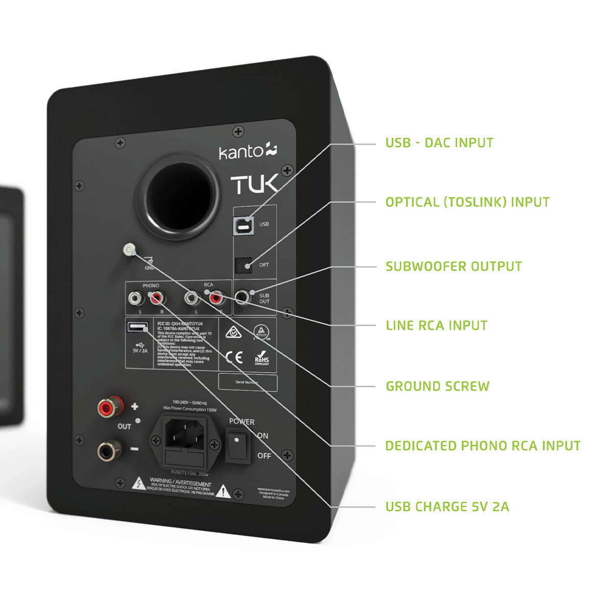 Kanto TUK Premium Powered Bookshelf Speakers with Bluetooth - Pair (Matte Black)