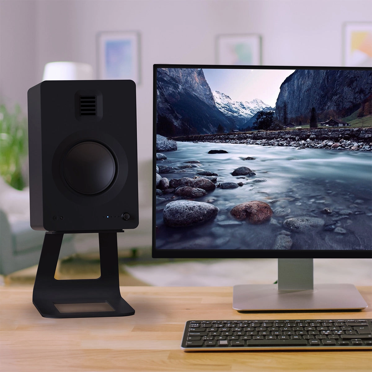 Kanto TUK Premium Powered Speakers with SE6 Elevated Desktop Speaker Stands (Black)