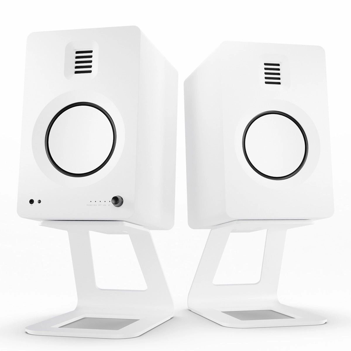 Kanto TUK Premium Powered Speakers with SE6 Elevated Desktop Speaker Stands (White)