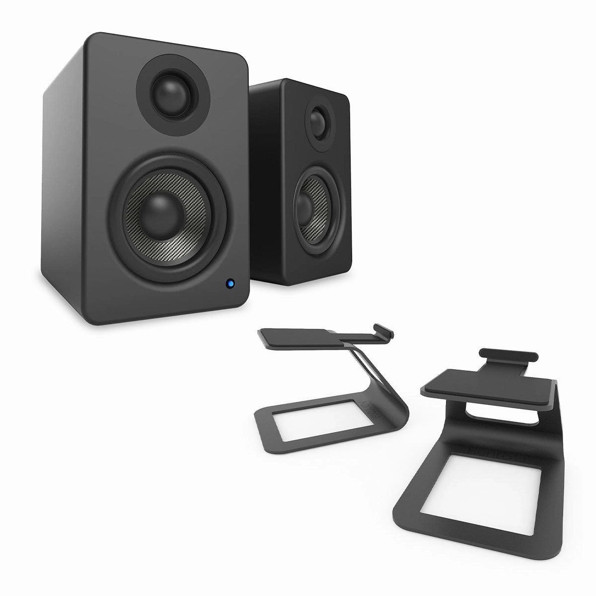 Kanto YU2 Powered Desktop Speakers and SE2 Speaker Stands for Small Speakers - Pair (Matte Black/Black) Speaker stands,Audio Stands,Speaker Mounts