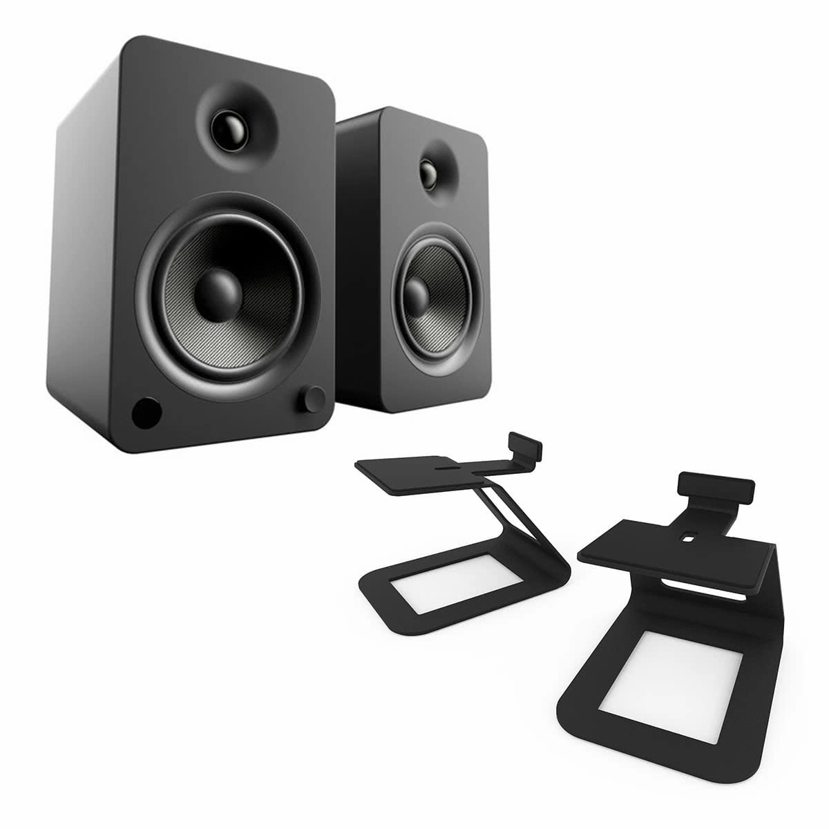 Kanto YU6 Powered Bookshelf Speakers (Matte Black) with SE6 Elevated Desktop Speaker Stands (Black)