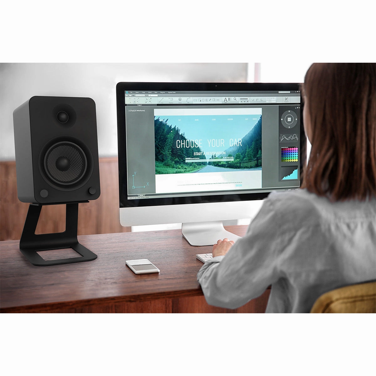 Kanto YU6 Powered Bookshelf Speakers (Matte Black) with SE6 Elevated Desktop Speaker Stands (Black)