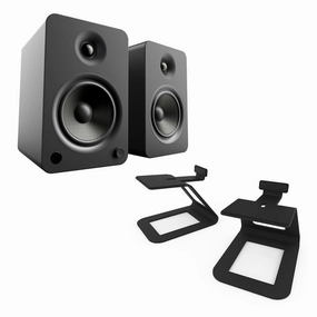Kanto YU6 Powered Bookshelf Speakers (Matte Black) with SE6 Elevated Desktop Speaker Stands (Black) Speaker stands,Audio Stands,Speaker Mounts