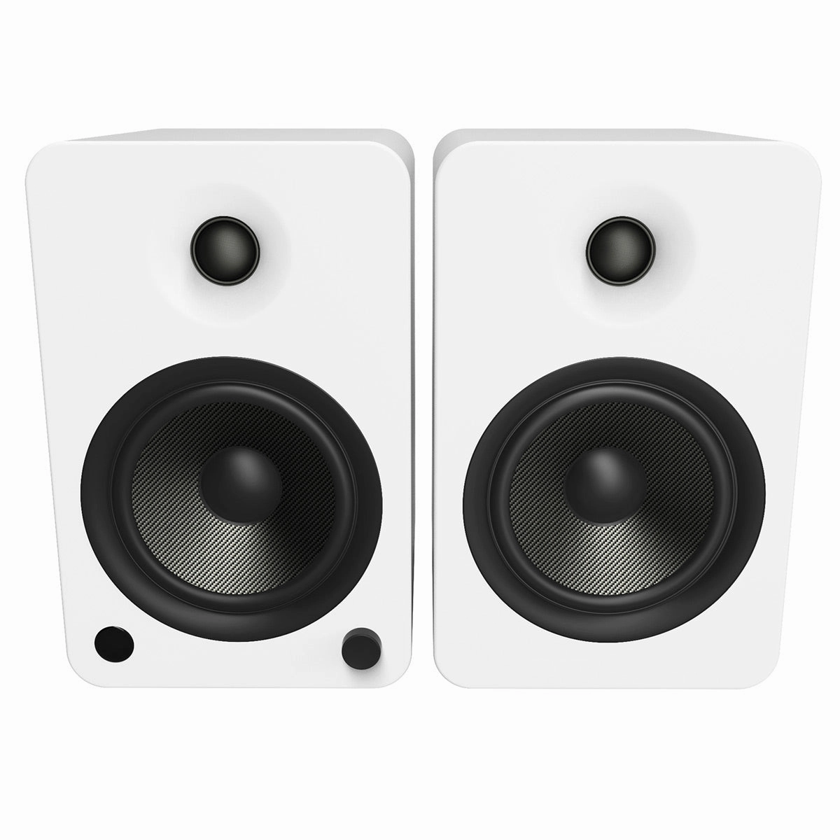 Kanto YU6 Powered Bookshelf Speakers (Matte White) with SE6 Elevated Desktop Speaker Stands (White)