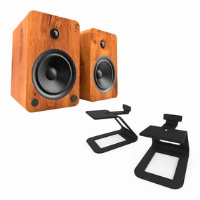 Kanto YU6 Powered Bookshelf Speakers (Walnut) with SE6 Elevated Desktop Speaker Stands (Black) Speaker stands,Audio Stands,Speaker Mounts