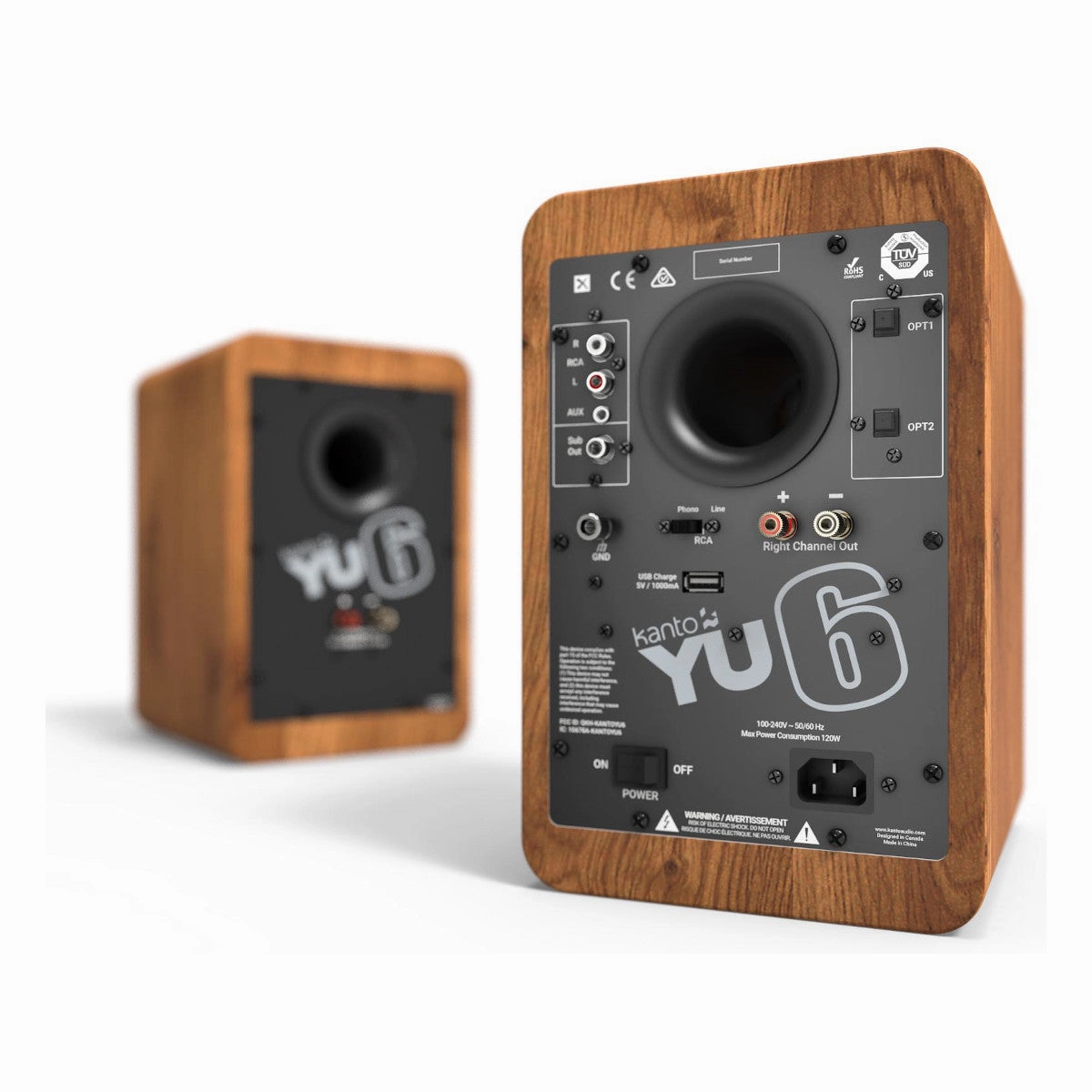 Kanto YU6 Powered Bookshelf Speakers (Walnut) with SE6 Elevated Desktop Speaker Stands (Black)
