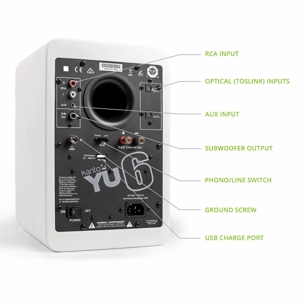 Kanto YU6 Powered Bookshelf Speakers with Built-In Bluetooth - Pair (Matte White)