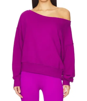 La Vida Off Shoulder Sweatshirt In Electic Amethyst