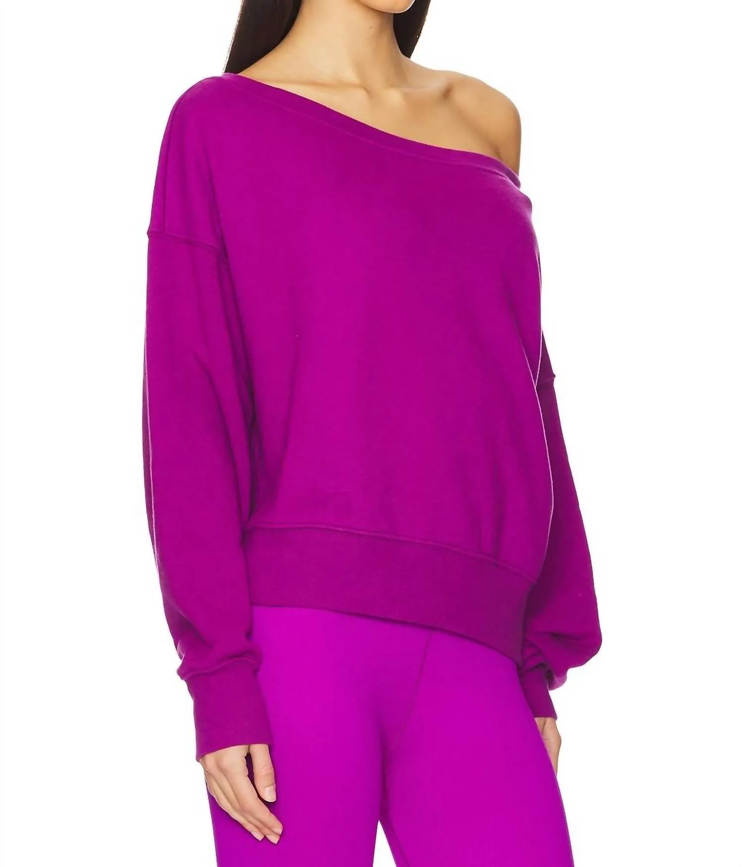 La Vida Off Shoulder Sweatshirt In Electic Amethyst