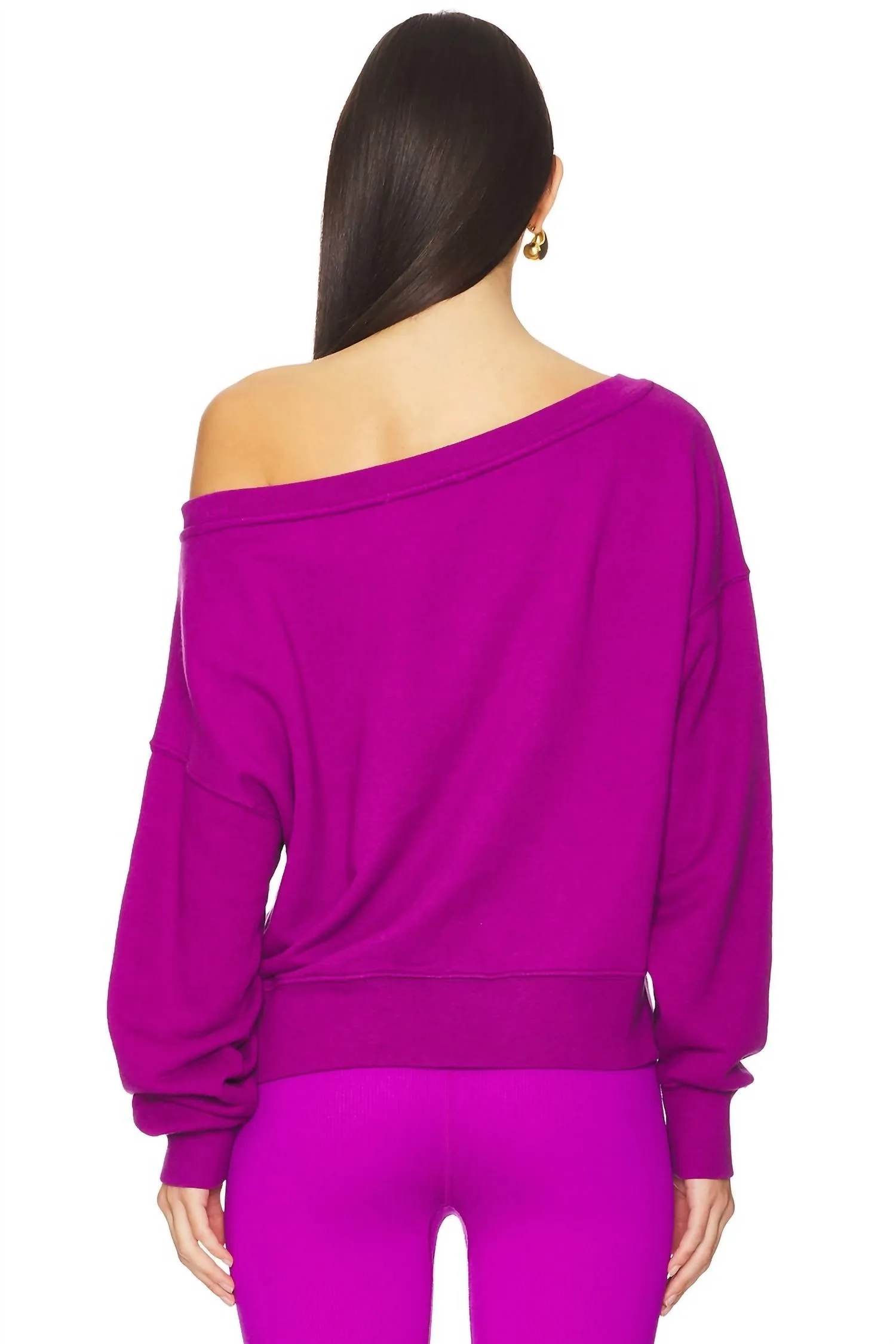 La Vida Off Shoulder Sweatshirt In Electic Amethyst
